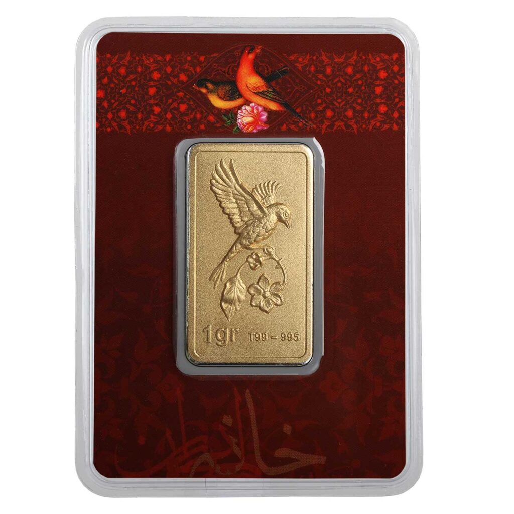 شمش طلای 1 گرمی نقش برجسته گل و بلبل(24 عیار)