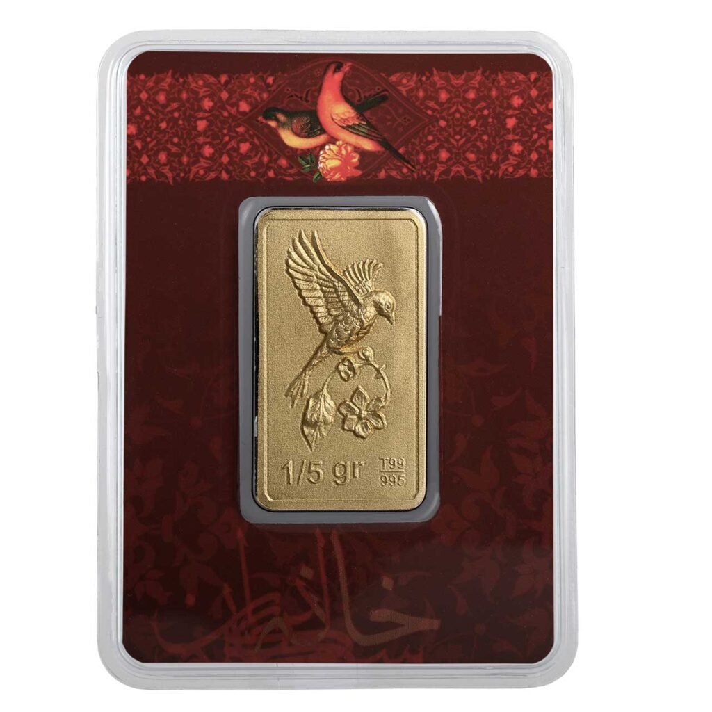 شمش طلای 1/5 گرمی نقش برجسته گل و بلبل(24 عیار)